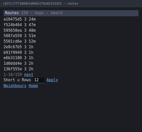 Routes page with short addresses