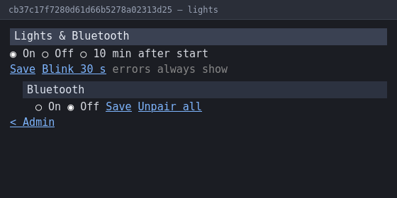 Lights and Bluetooth page